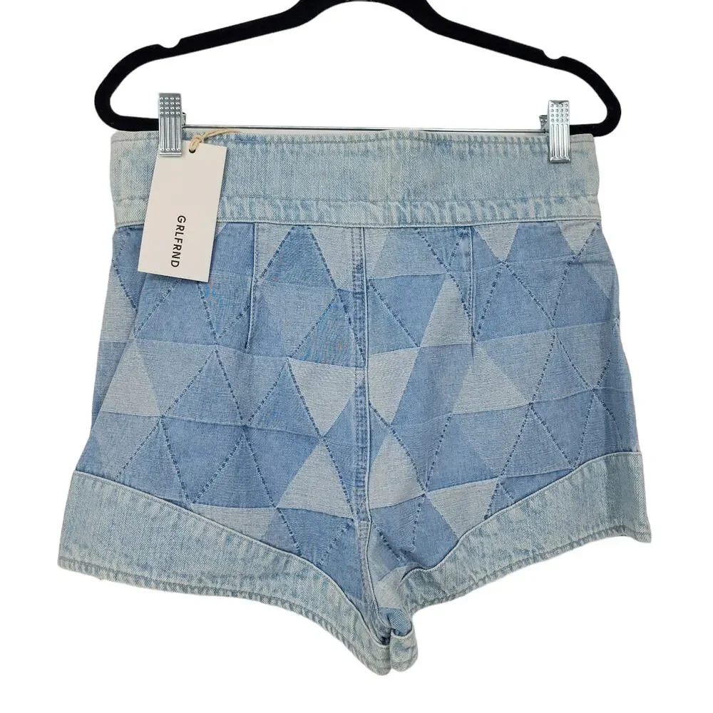 GRLFRND Lola Denim Shorts High Rise Tie Waist Patchwork Pieces Of Us Size Medium